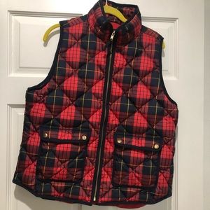J. Crew size L red plaid puffer vest